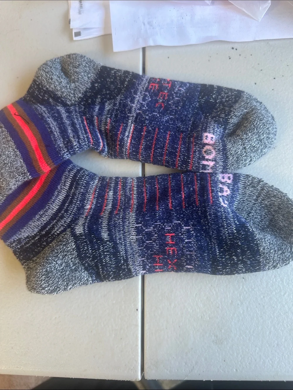 Men's Bombas Performance socks Navy & Gray Crew Socks with Pink Accents R190